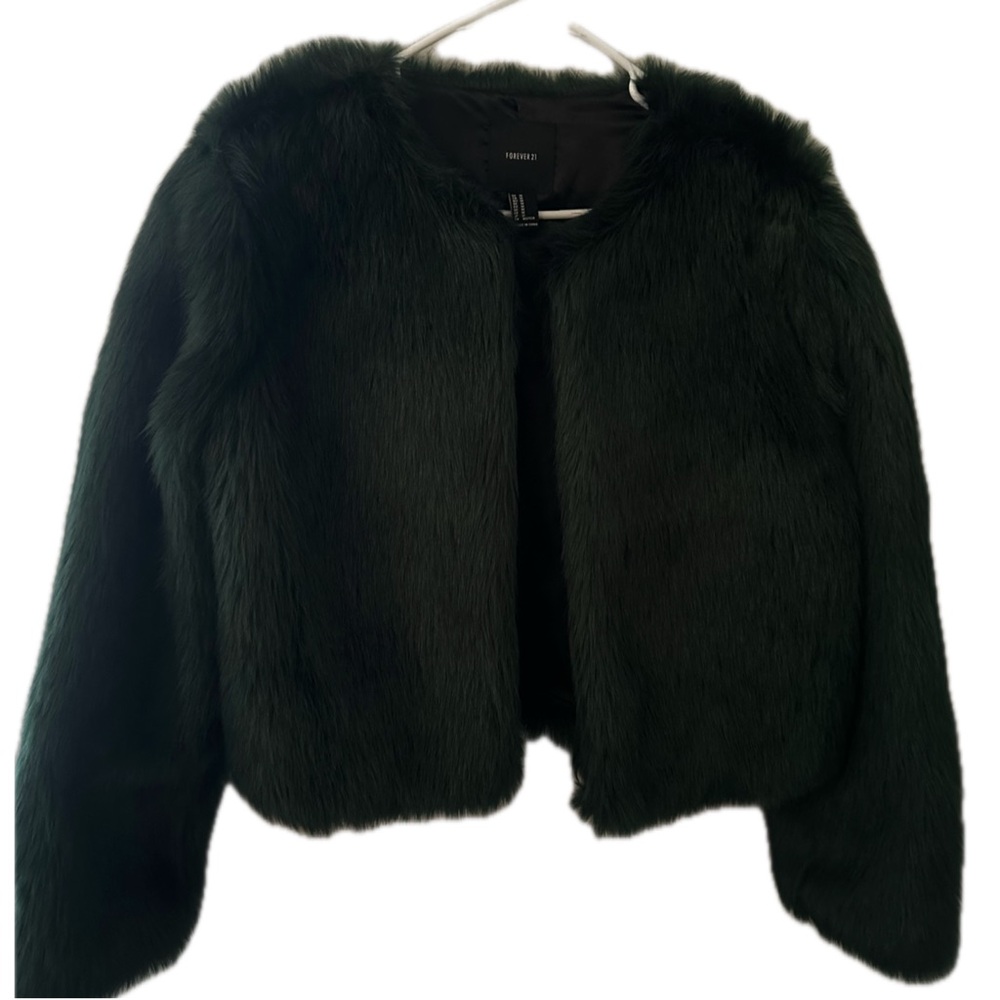 Forever 21 Dark Green Faux Fur Teddy Jacket